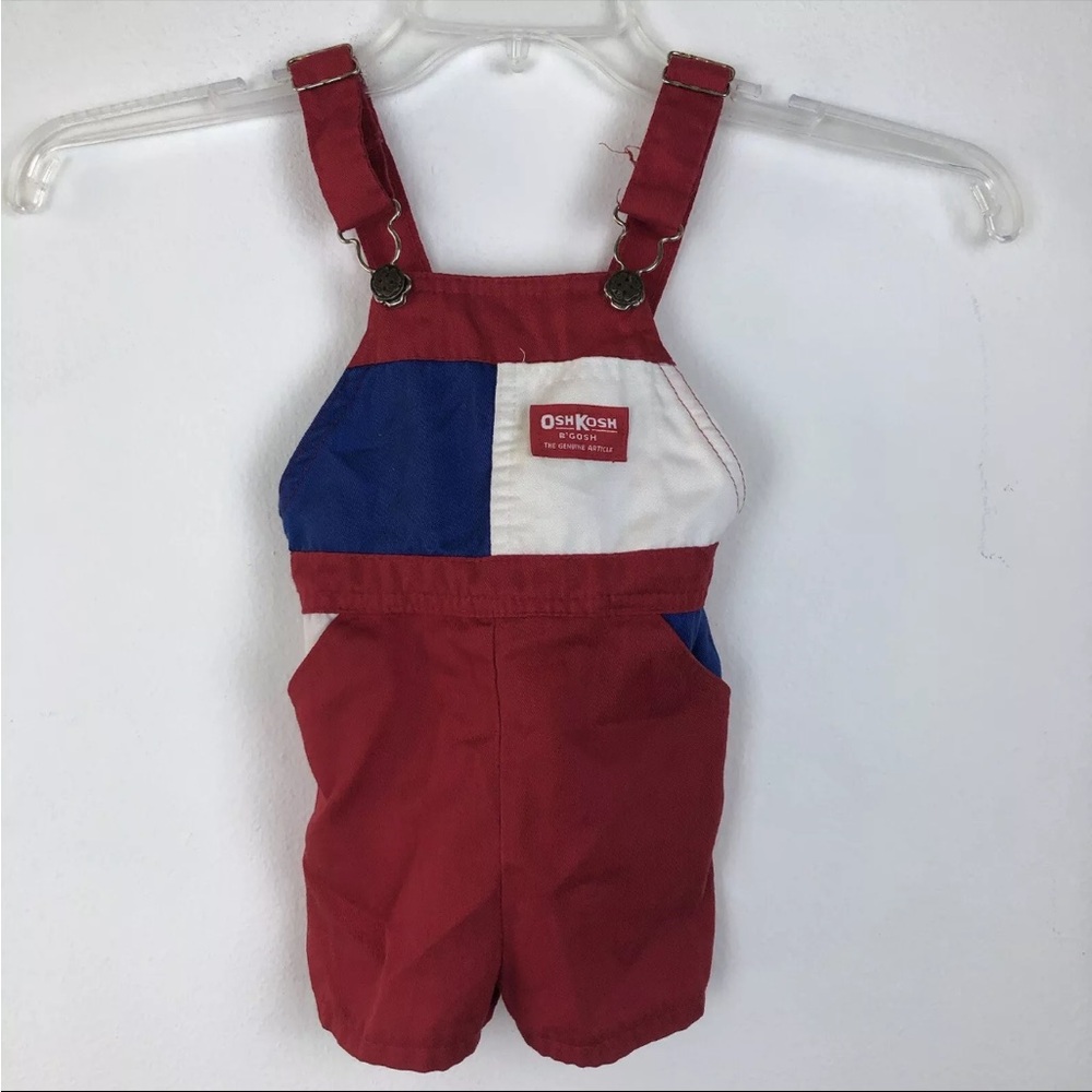 Oshkosh Vintage Overalls Sz 4T Red White Blue Union Made USA Shortalls Patriotic
